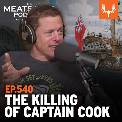 EP.540 THE KILLING OF CAPTAIN COOK — podcast host wearing headphones speaking into microphone