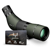 Viper HD angled spotting scope with "VIPER HD" label and MEATEATER card showing First Lite, FHF Gear, Phelps logos