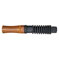 Phelps buck grunt call engraved "WIRED to HUNT", wooden handle and ribbed black rubber reed