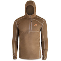 First Lite Kiln men's brown merino hooded half-zip with chest pocket