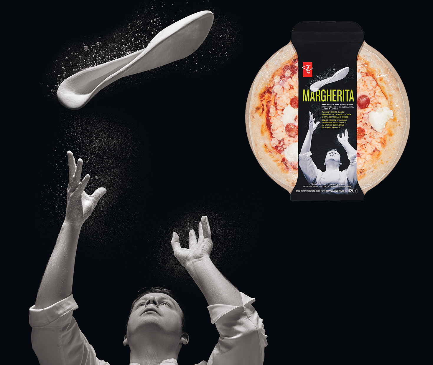A man tossing pizza dough in the air
