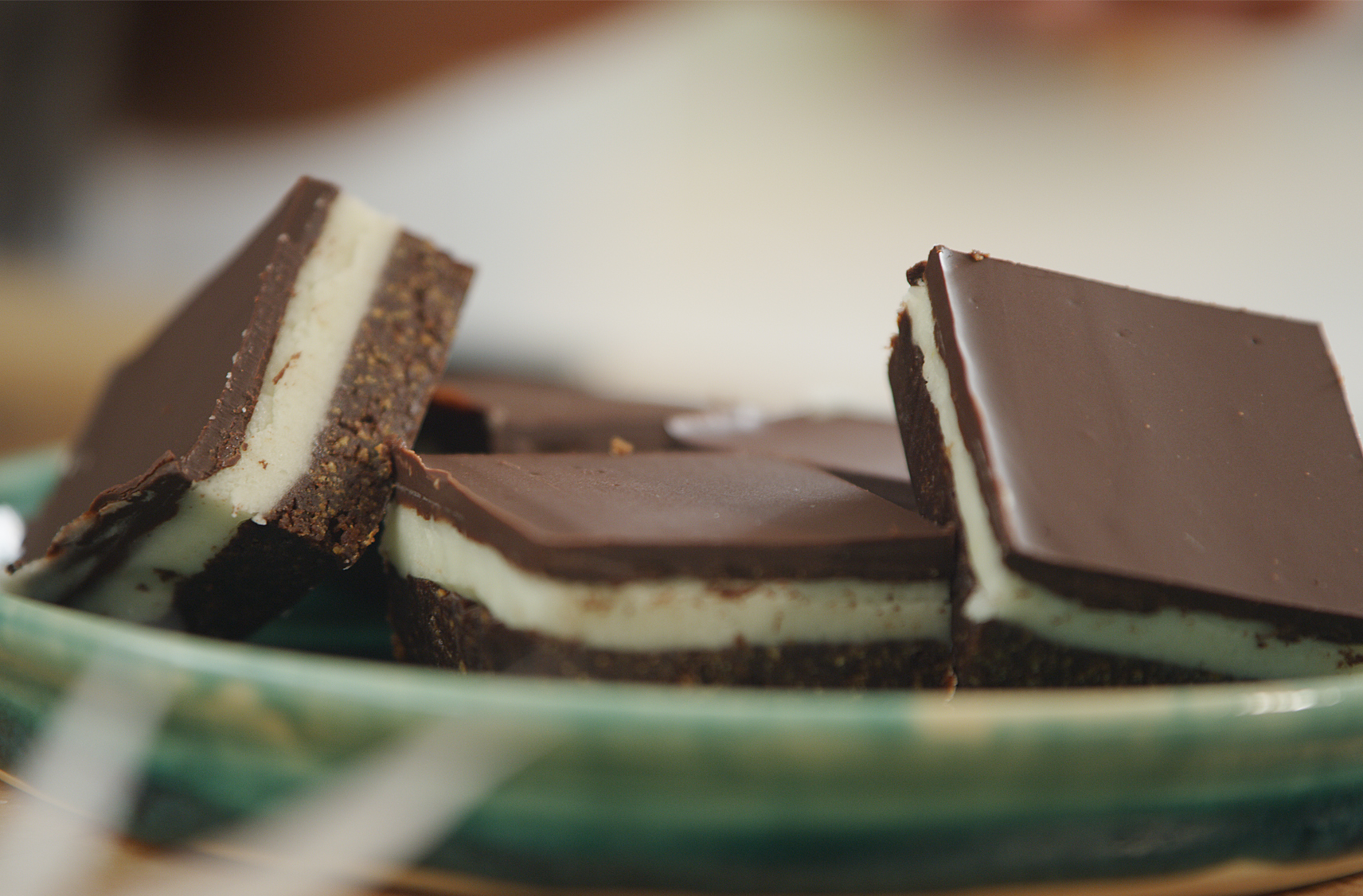 Delicious treats are made of three layers: Graham crackers, vanilla and chocolate.
