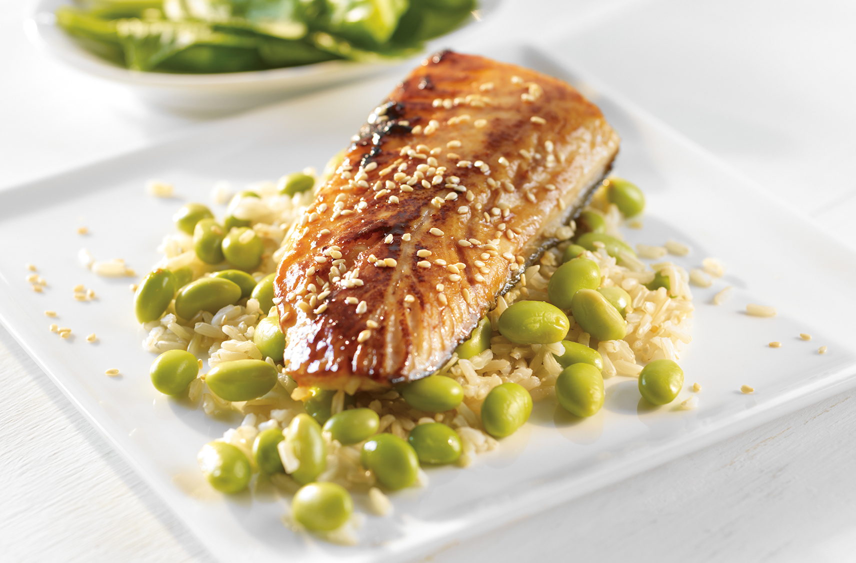 Miso-glazed PC Wild Black Cod Fillet with brown rice & edamame pilaf