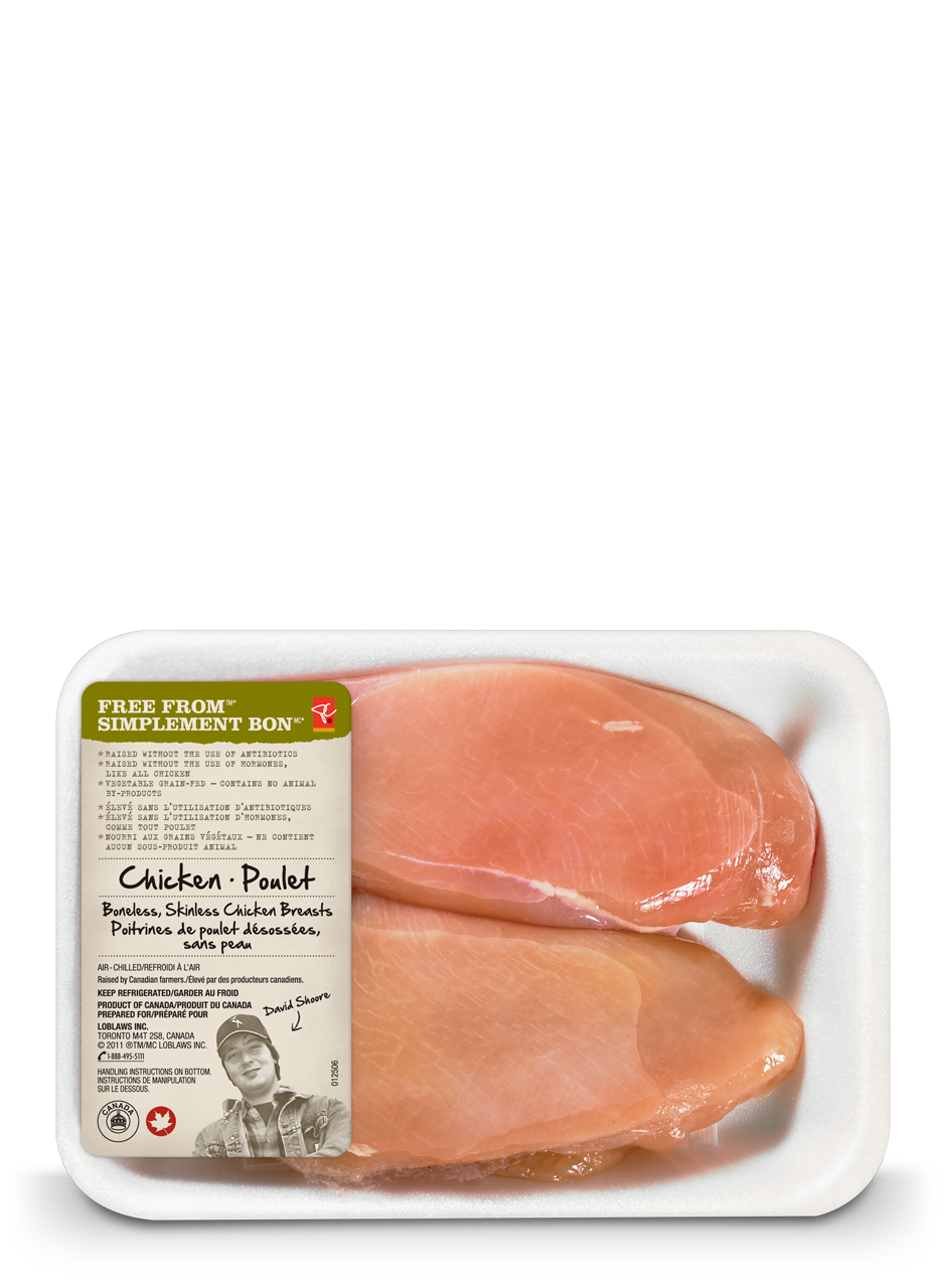 A package of PC Free From Boneless, Skinless Chicken Breast