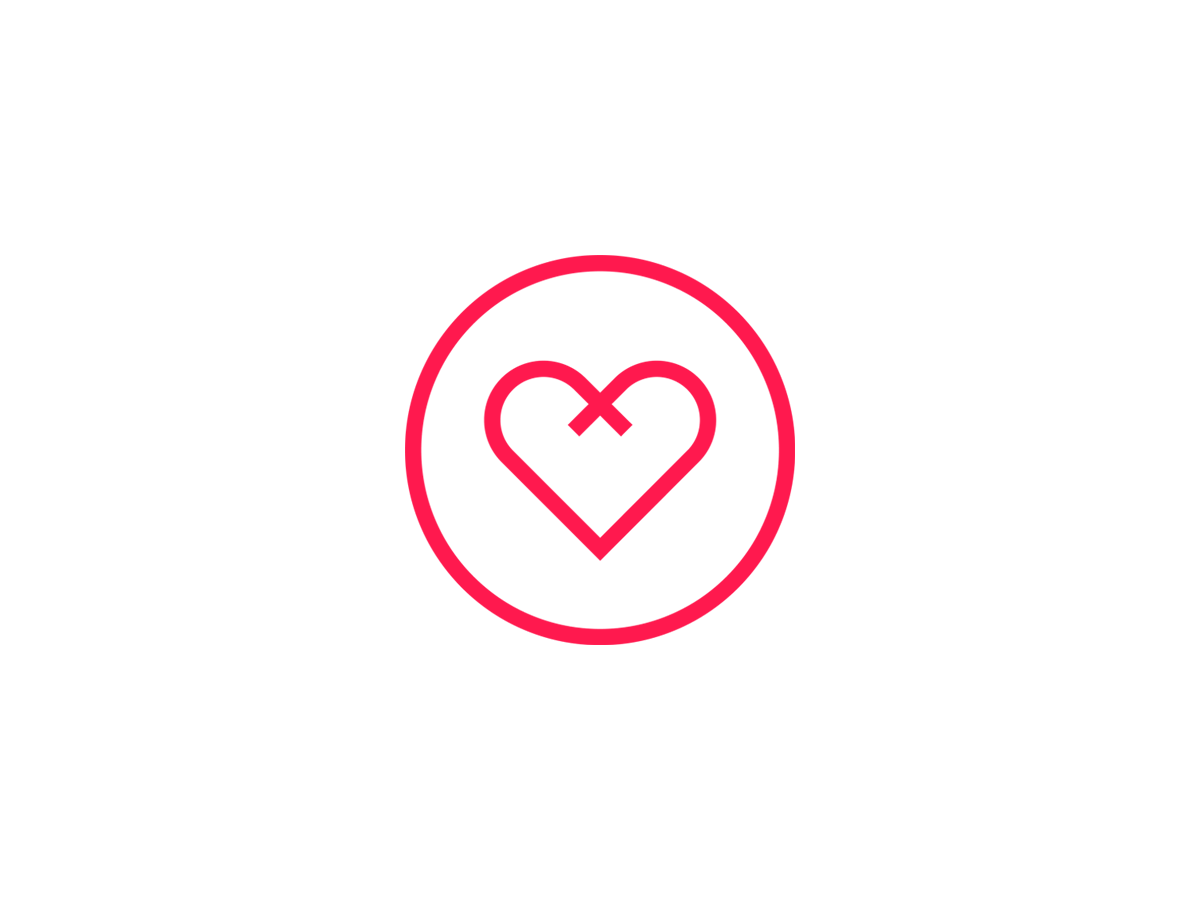 A simple, red outline of a heart with a break in the middle, enclosed within a red circle on a white background. The heart's contour forms an abstract design, suggesting themes of health, wellness, or love.