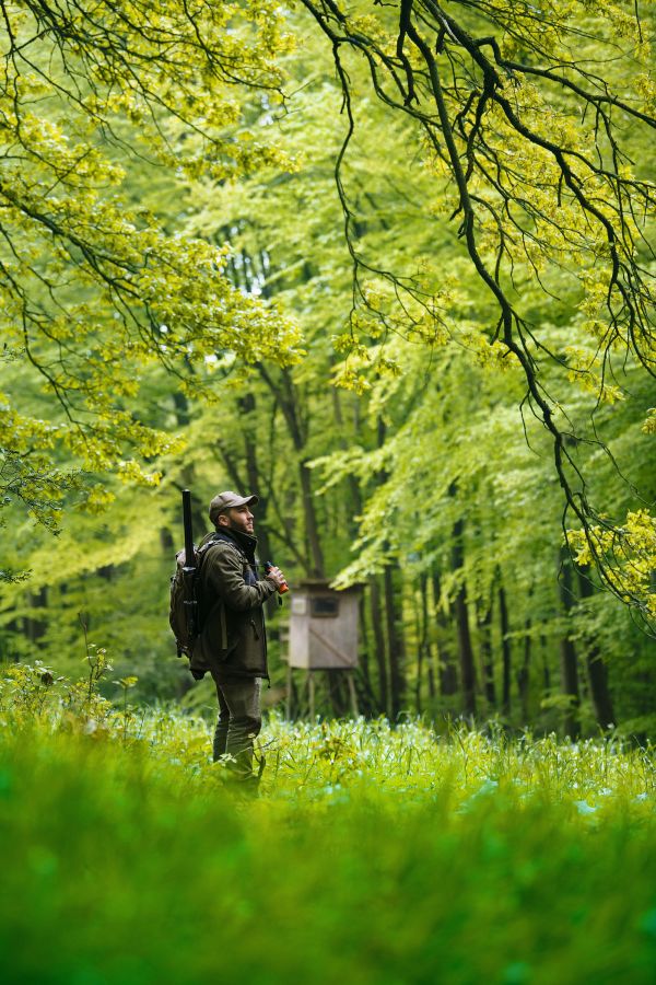 Hunter in the forest. As responsible hunter, Patrick Hundorf from Germany treats deer with care and respect. Meat harvested through hunting (game) is an ethically correct, sustainable, local, and high quality food source 