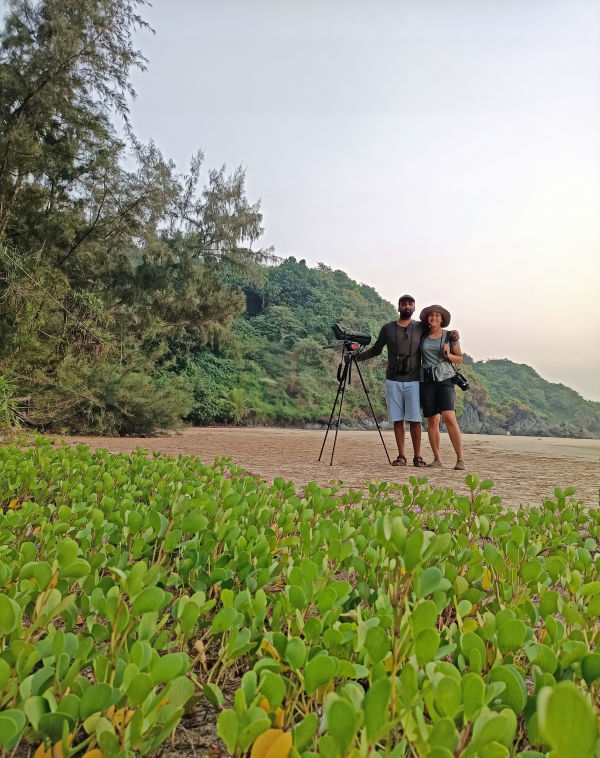 !!! Us after a day of birding in the coastal forests and rocks, Surya Ramachandran