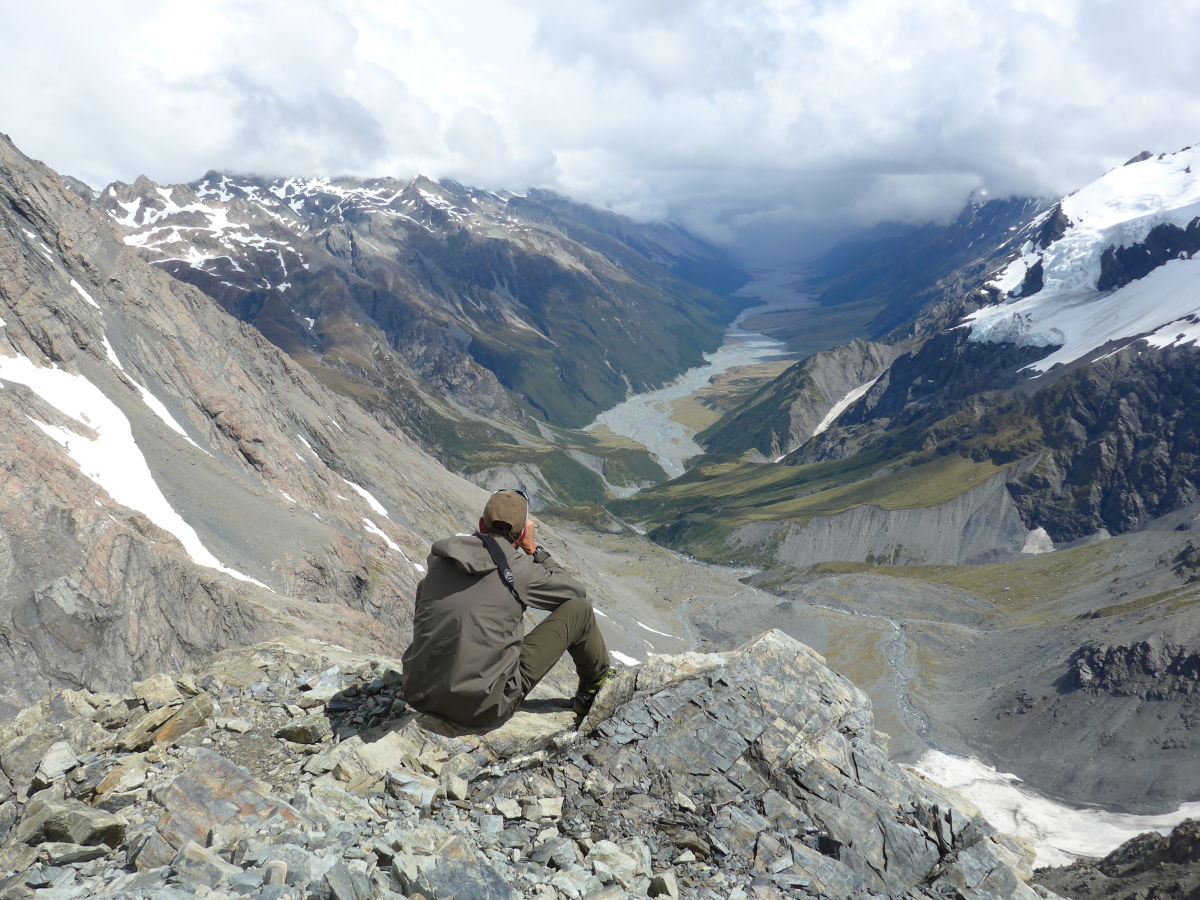 Wolfgang Schwarz glassing in the vast Southern Alps of New Zealand.