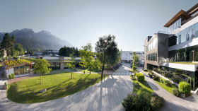 The northern inner courtyard of SWAROVSKI OPTIK company site in Absam, Tyrol