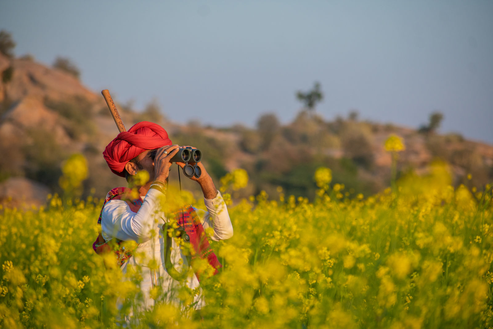 Man in nature looking through SWAROVSKI OPTIK binoulars India, by The SUJÁN Life 