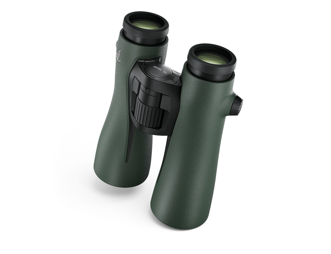 Upright rear three-quarter view of the Swarovski NL Pure 14x52 Green binocular