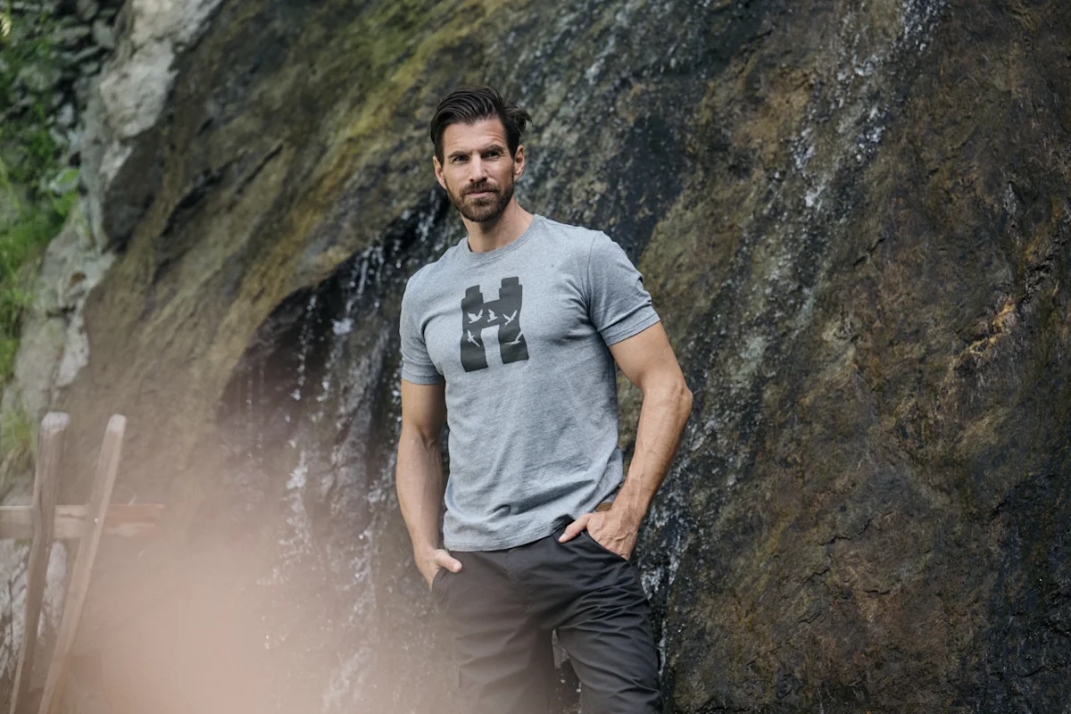 Tricou organic gri cu imprimeu binocluri si pasari