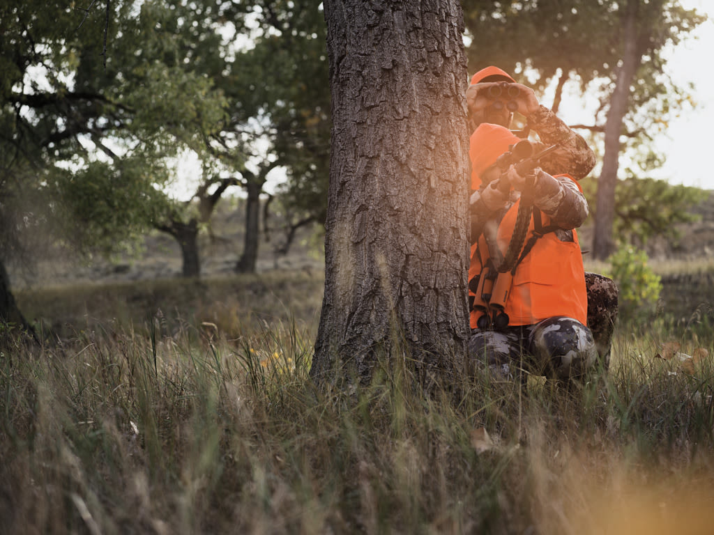 Swarovski Optik Z5(i) hunter aiming sitting in a wood