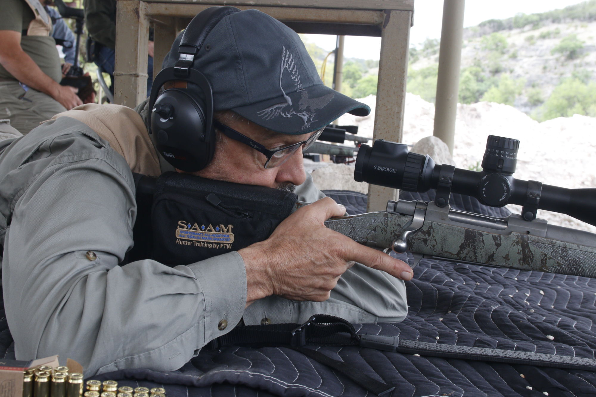 Practicing long range shooting at the FTW ranch in Texas, US 