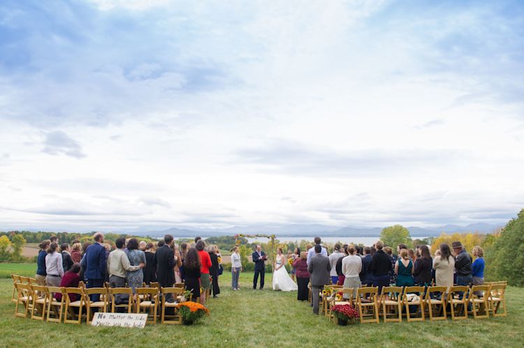 Outdoor wedding ceremony overlooking Lake Champlain and the Adirondacks