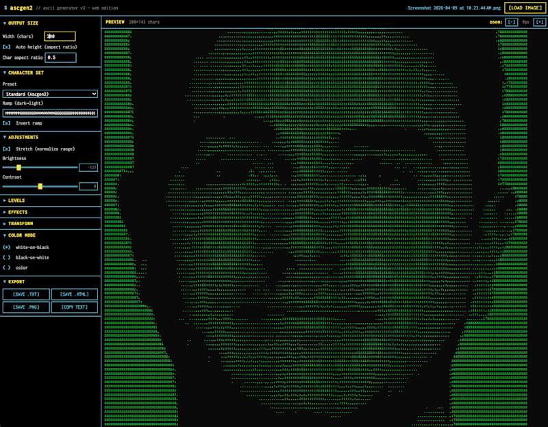 Ascii Generator 2 web edition screenshot