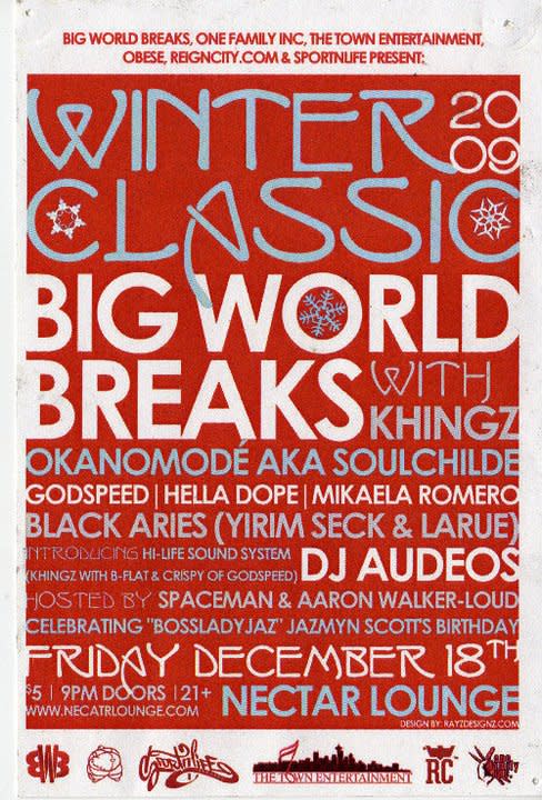 Winter Classic 2009 flyer for the Big World Breaks and Town Entertainment showcase on Friday December 18 at Nectar Lounge in Seattle with the full performer lineup