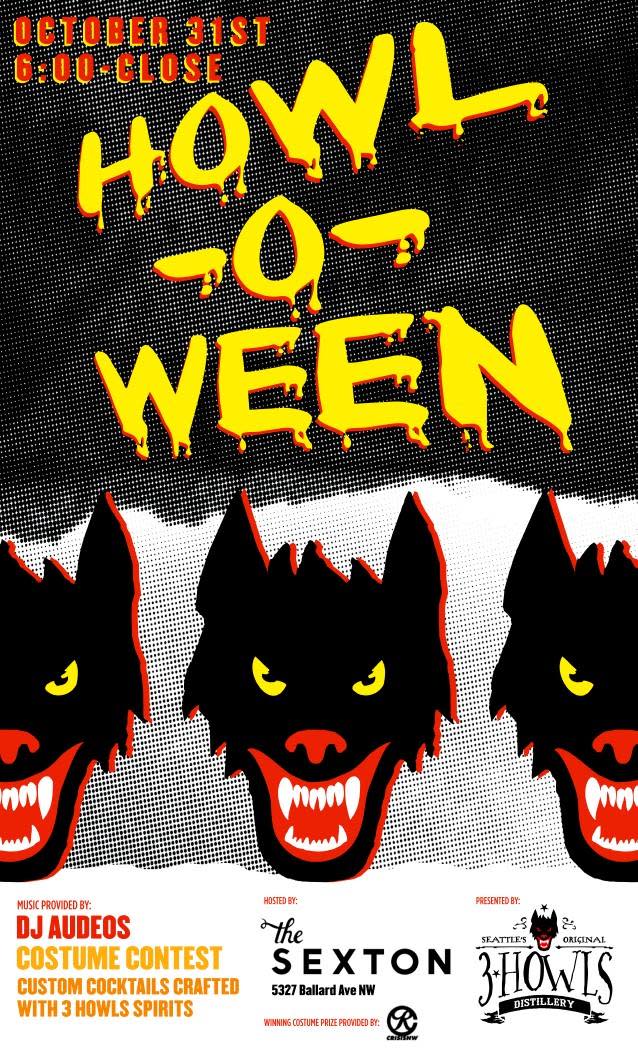 Flyer for Howl-O-Ween Party at the Sexton in Ballard