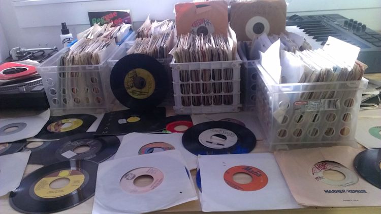 Crates of Jamaican 45 rpm donuts