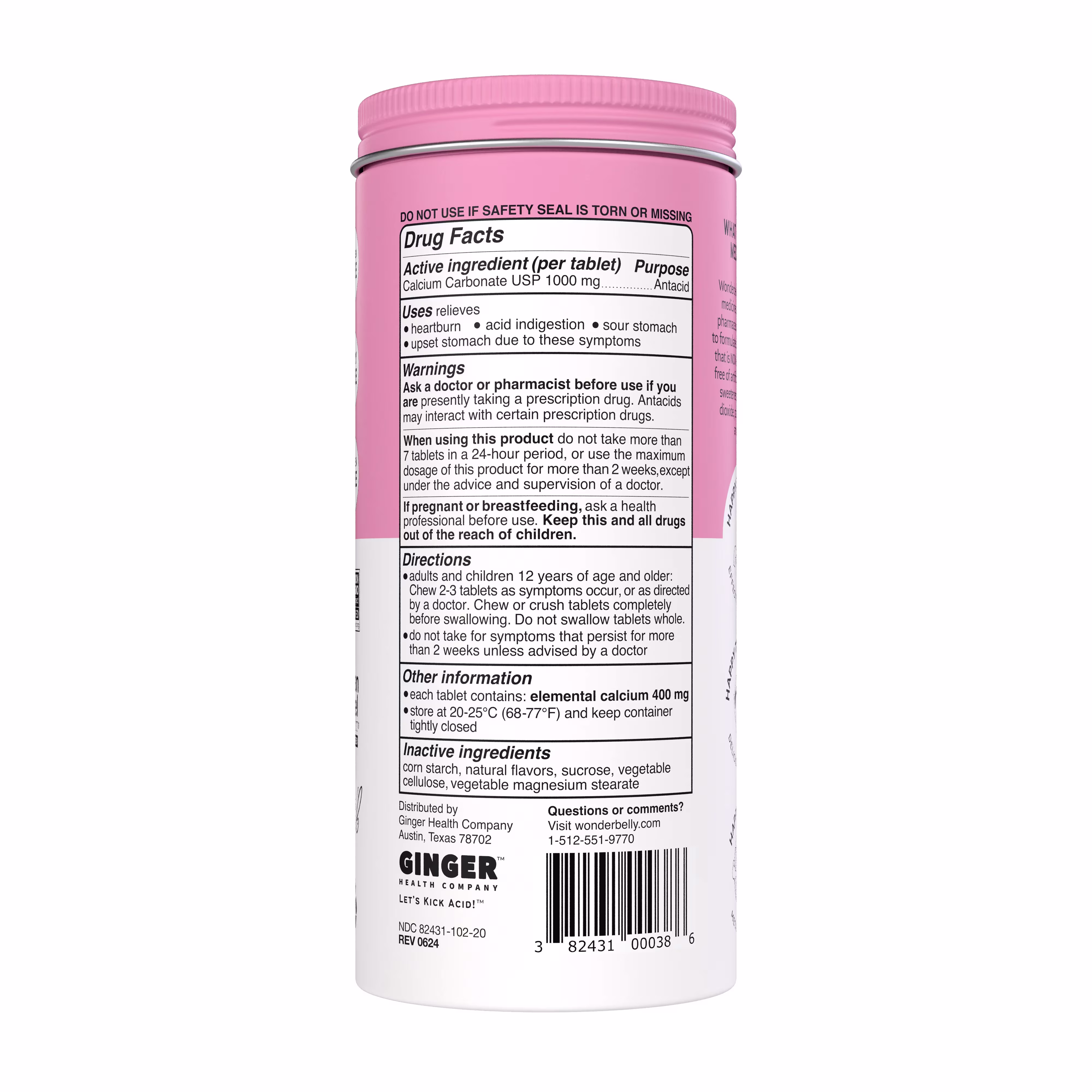 Comprehensive drug information for Wonderbelly Maximum Strength 120ct Antacid, Strawberry Milkshake flavor, highlighting product details, ingredients, and benefits.