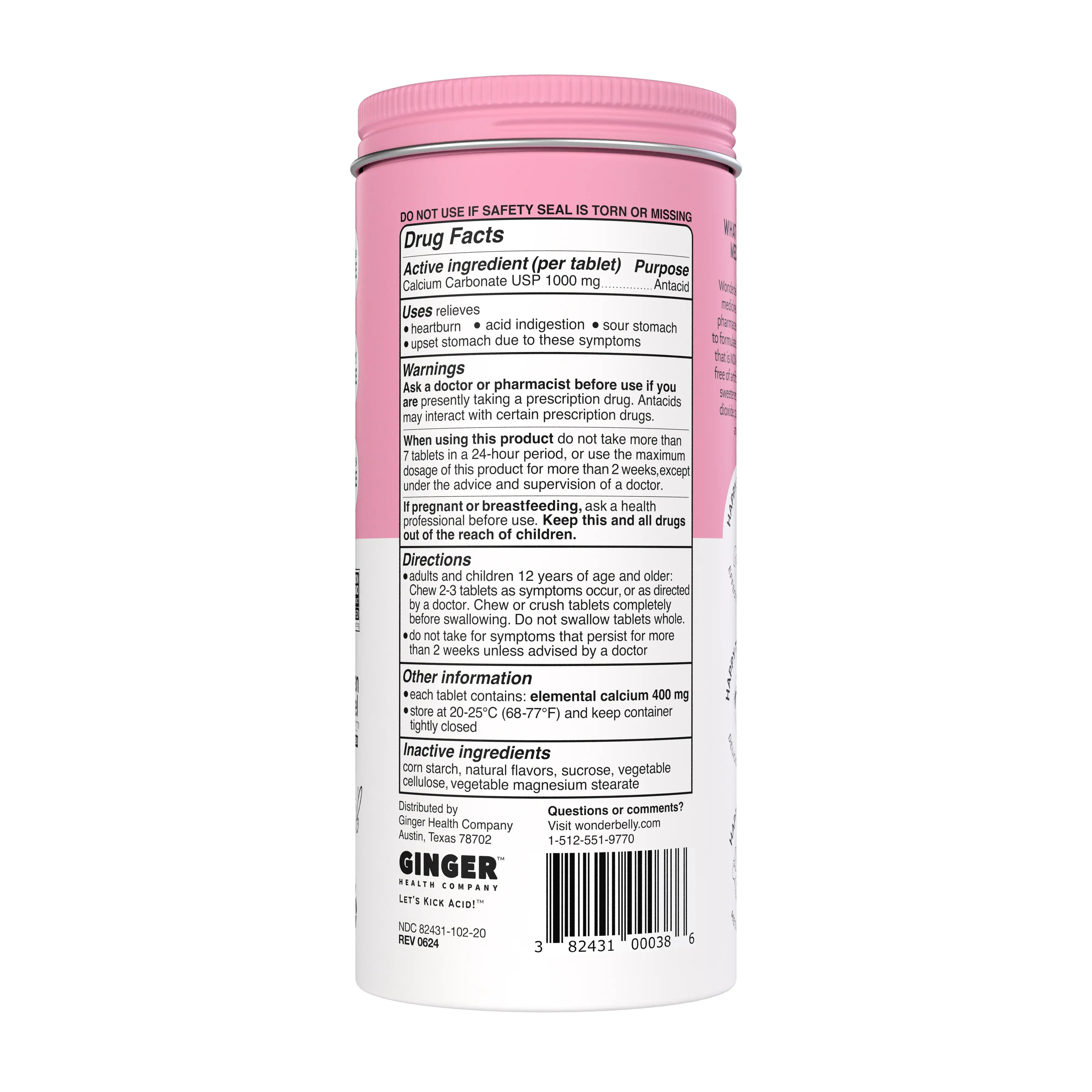 Comprehensive drug information for Wonderbelly Maximum Strength 120ct Antacid, Strawberry Milkshake flavor, highlighting product details, ingredients, and benefits.
