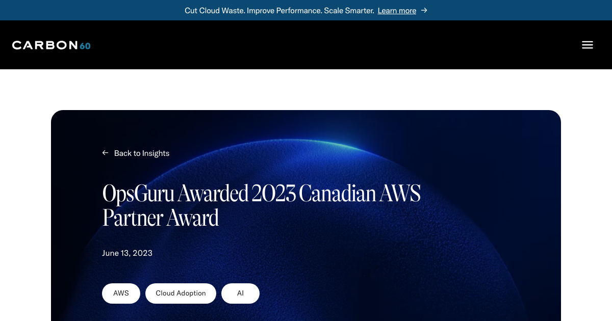 OpsGuru Awarded 2023 Canadian AWS Partner Award | Carbon60