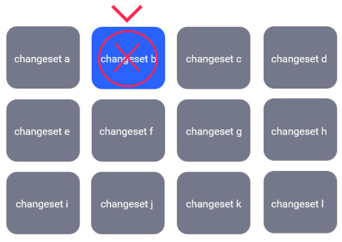 Image that displays multiple changesets with one that is marked as rolled back.