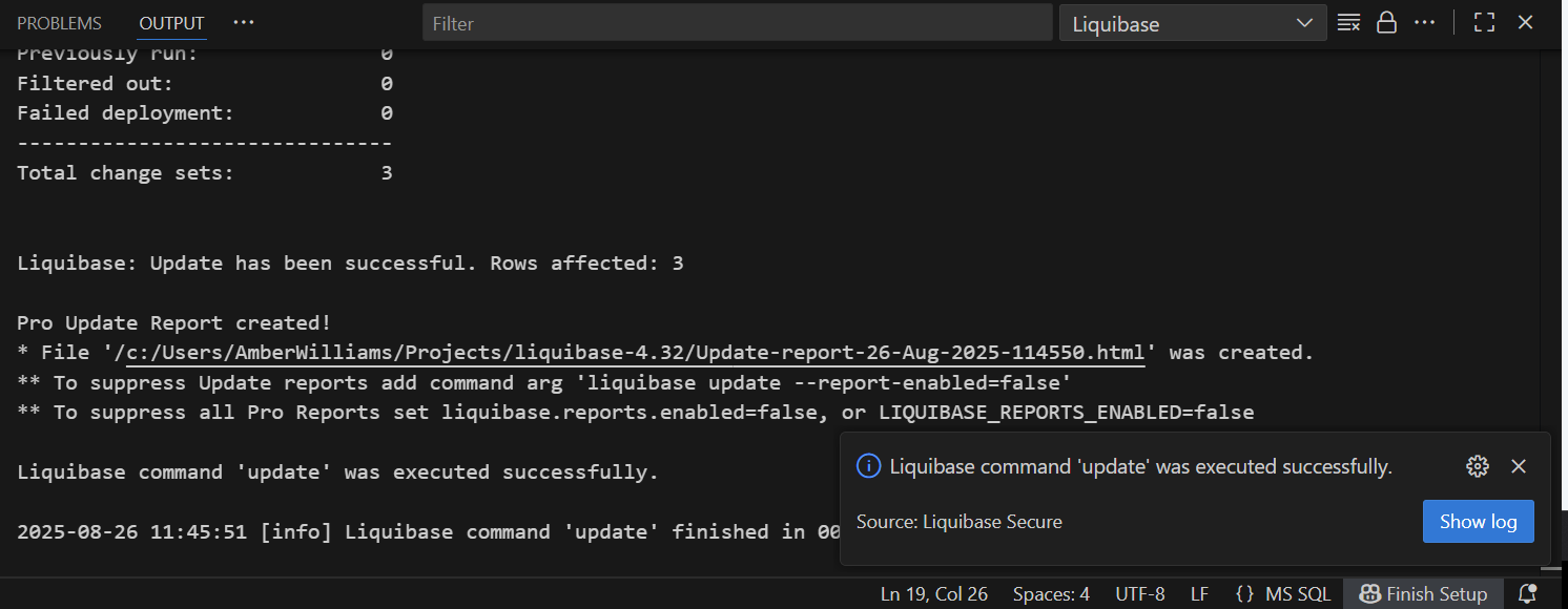 update command success