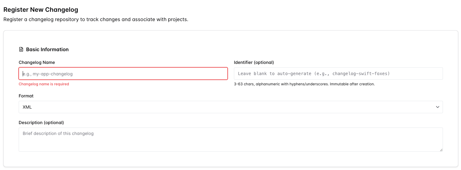 create changelog basic info