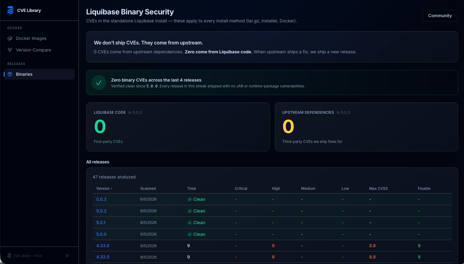 CVE Library: Liquibase Binary Security