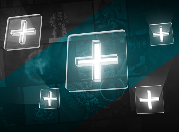 Warhammer Plus symbols on a black and green background