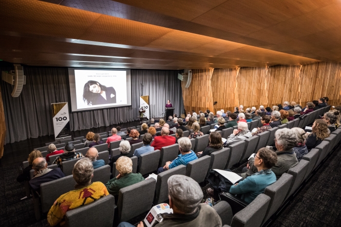 Lorde on the PowerPoint during Eve de Castro-Robinson's 2018 Lilburn Lecture.