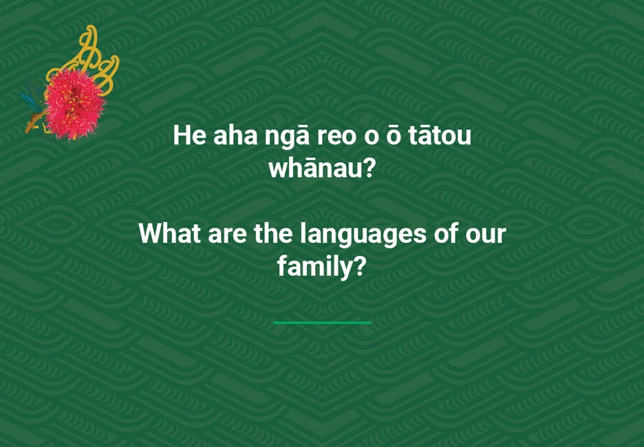 Question in te reo Māori and English about our family languages. See Description below.