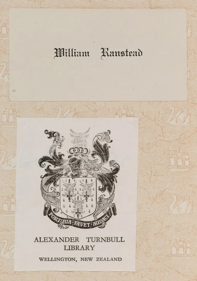 Ranstead bookplate attached to a book's inner papers, along with Alexander Turnbull's plate.