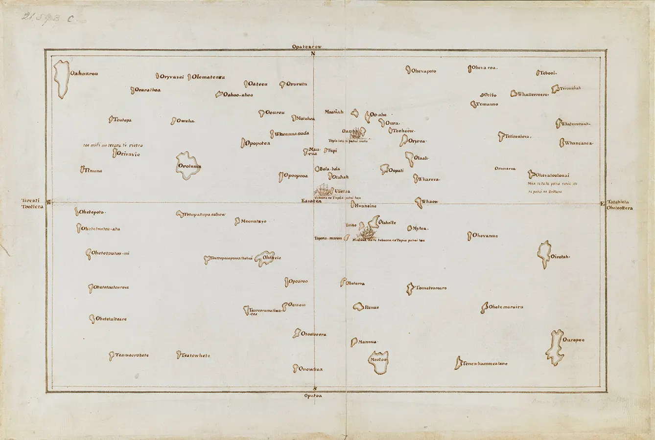 Tupaia's map of the South Pacific in 1769, showing the islands and their names.