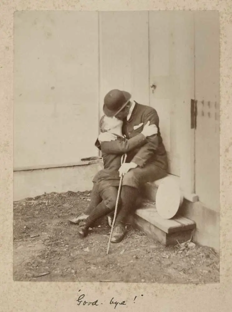 Men embracing and kissing, ca. 1887-1889.