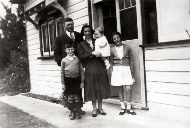 John and Isobel McLeod with their children Calum, Ken and Joy, ca 1940.