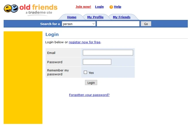The login screen for Old Friends.