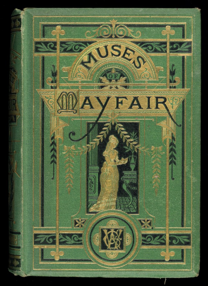 Cover of The Muses of Mayfair, with lots of gilded illustration.