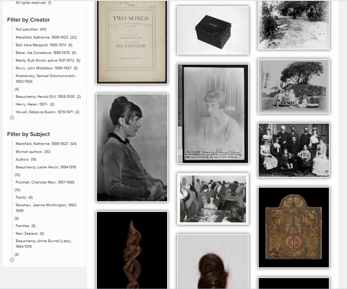 Screenshot of gallery view from NLNZ website of Mansfield images