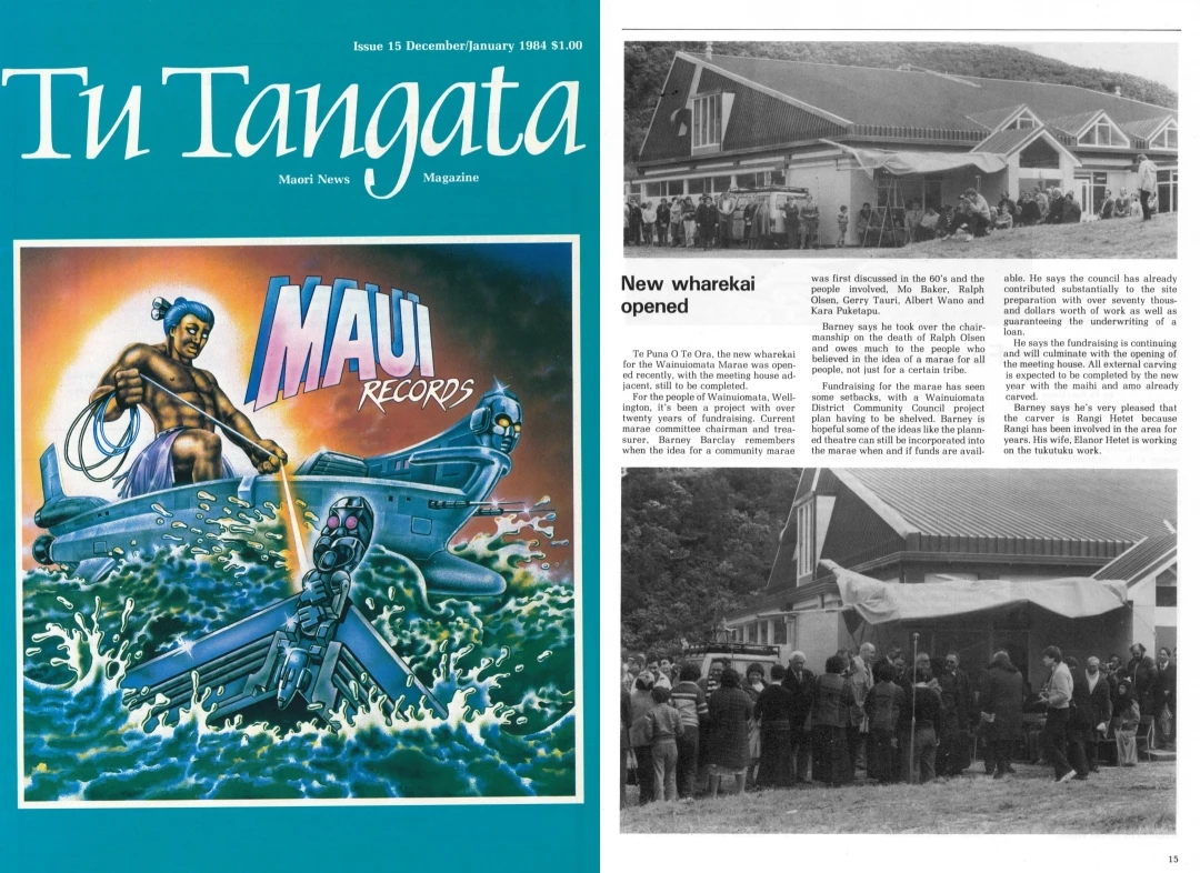 Cover of Tu Tangata showing Maui fishing from his waka and pulling a carving from the ocean.