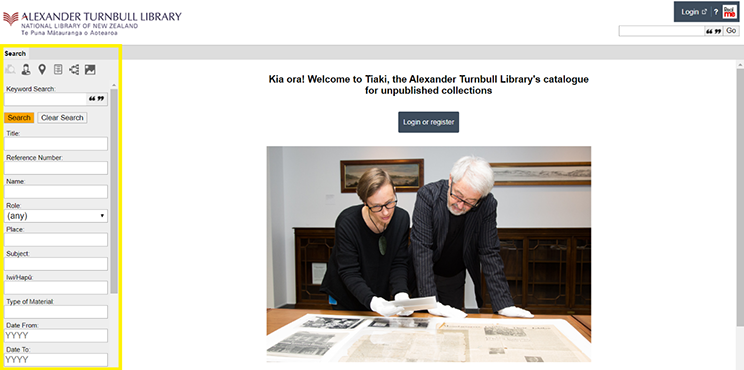 Screenshot of Alexander Turnbull Library catalogue 