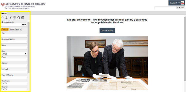 Screenshot of Alexander Turnbull Library catalogue