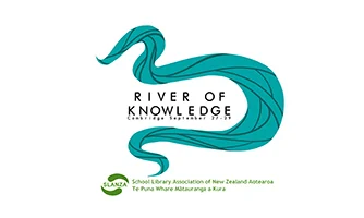 Blue illustration of water curling around the words 'River of knowledge - Cambridge September 27-29' and SLANZA logo underneath
