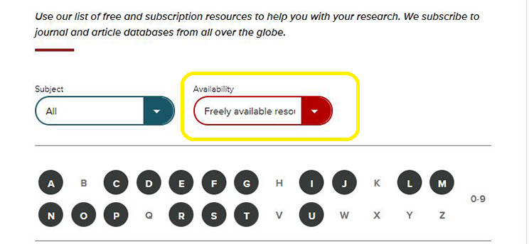 Screenshot of freely available resource filter.