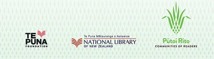 Logos for Te Puna Foundation, National Librayr and Pūtoi Rito Communities of Readers. 
