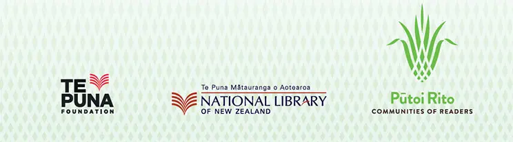 Logos for Te Puna Foundation, National Librayr and Pūtoi Rito Communities of Readers.