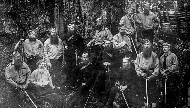 Officers of the NZ Armed Constabulary holding swords.