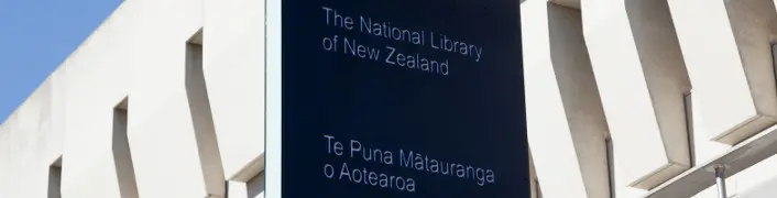Sign at the front of the National Library of New Zealand