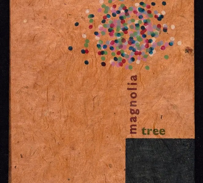 Detail of Brendan O'Brien's Magnolia Tree, showing an abstract tree on very woody paper.